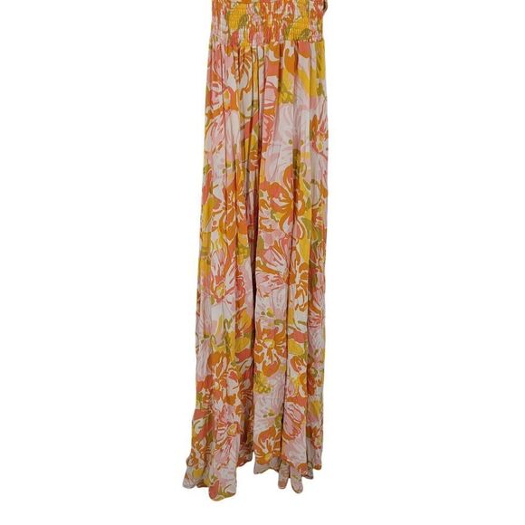 Abel The Label Sz S Pink Orange Floral Tie Cutout Halter Maxi Slip Dress Rayon - Picture 6 of 14